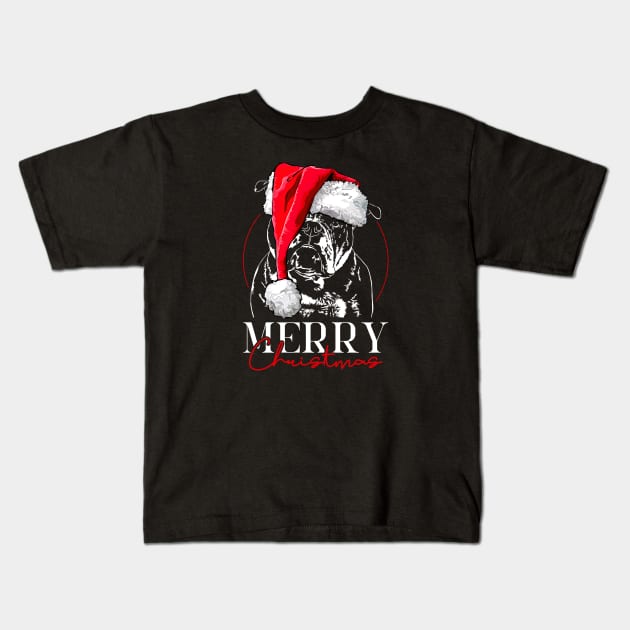 Santa Olde English Bulldog Merry Christmas dog Kids T-Shirt by wilsigns